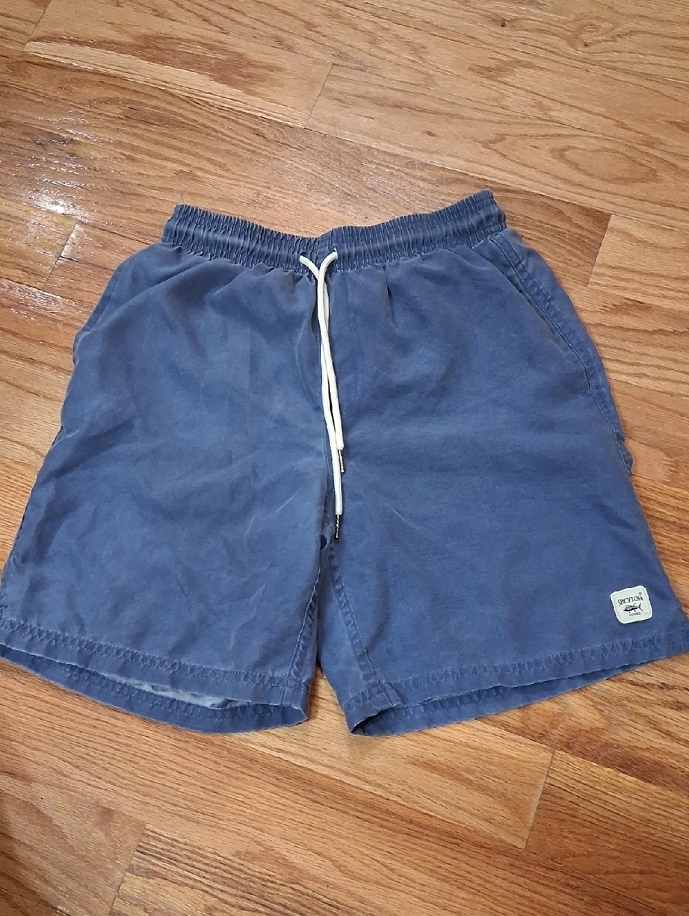 Men's Washed Navy Swim Trunks with Drawstring-Size M